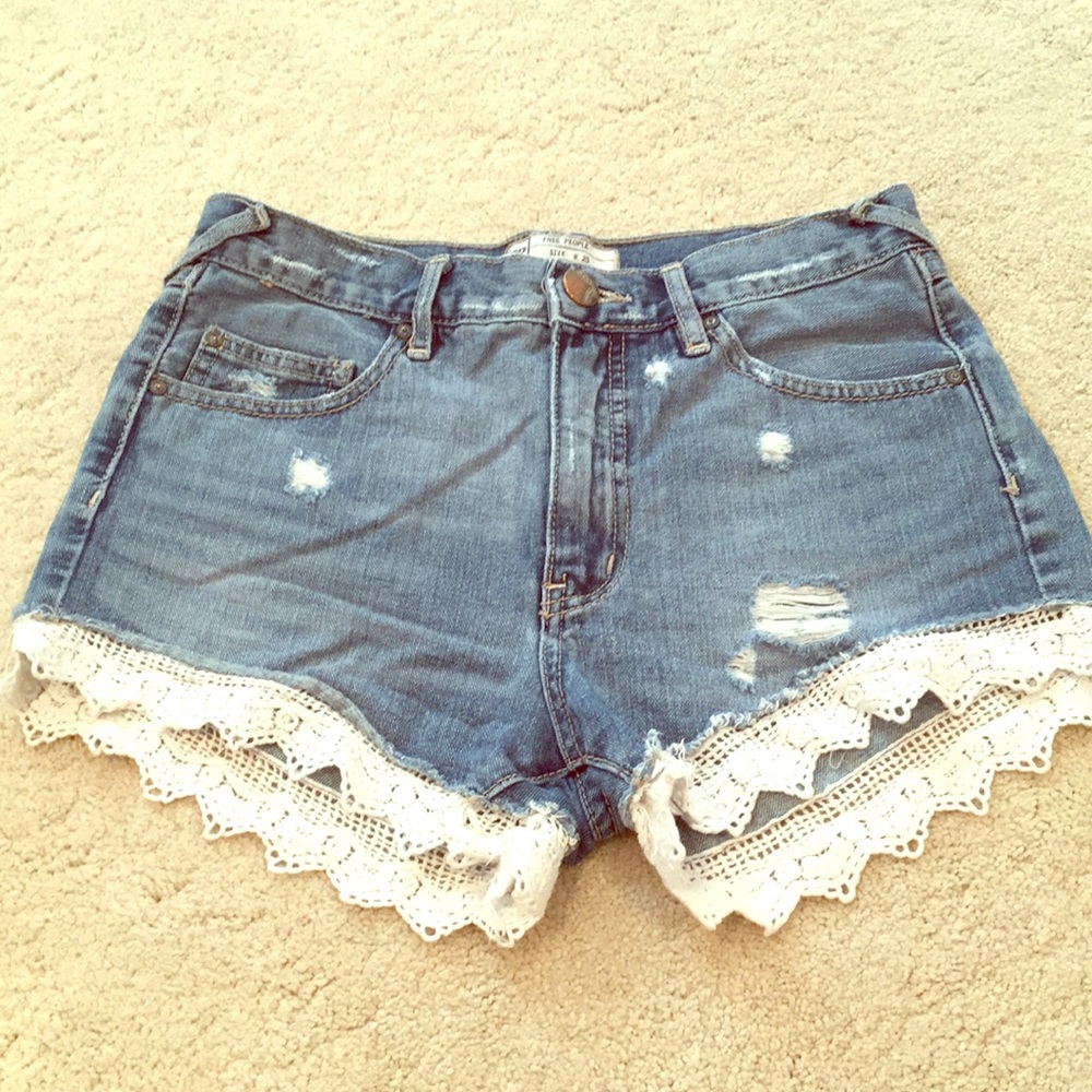 Free People Lace Denim Shorts